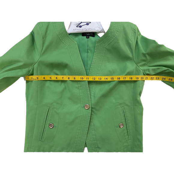 Talbots Blazer Womens 16P Green Collarless Open Front Petite Career Lined Office - Picture 6 of 8